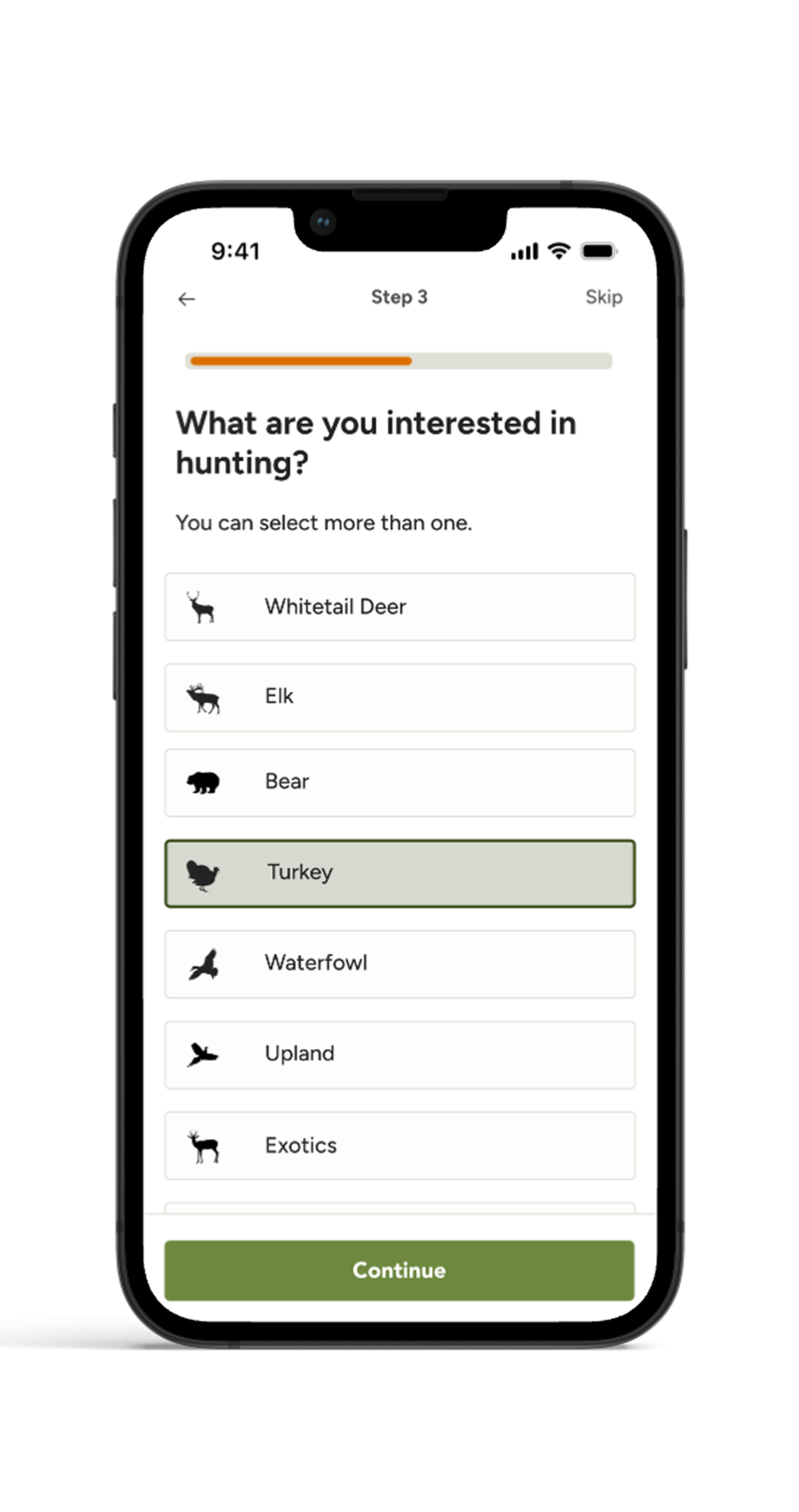 Onboarding — hunting interests