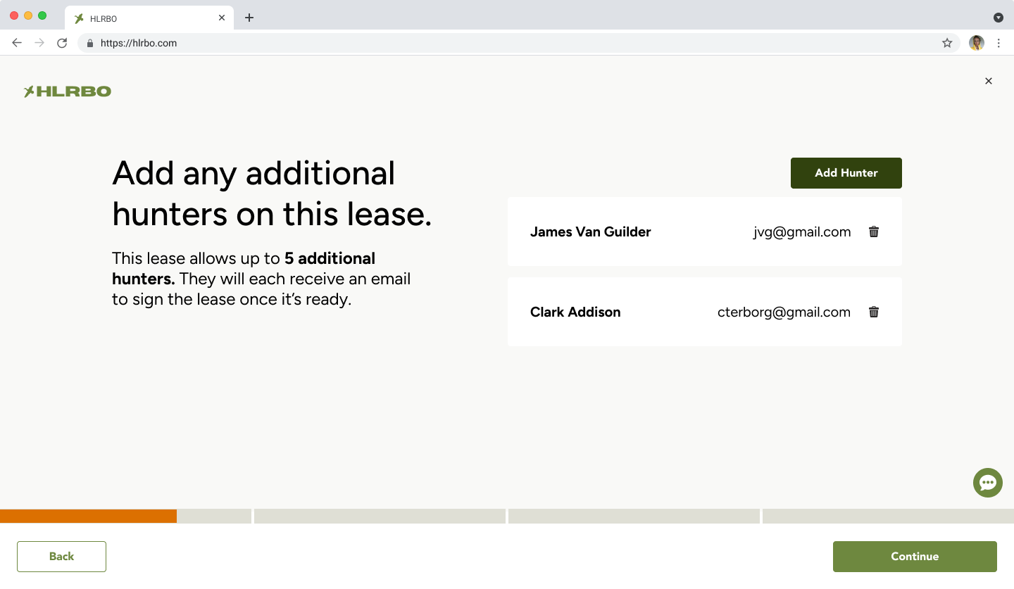 Add any additional hunters on this lease